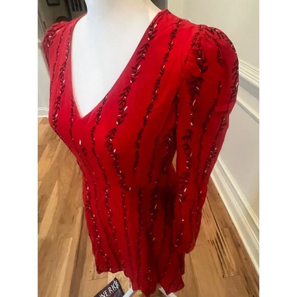 A Loves A Red V Neck Fit & Flare Dress Black Vine Sz 2 - Picture 2 of 8